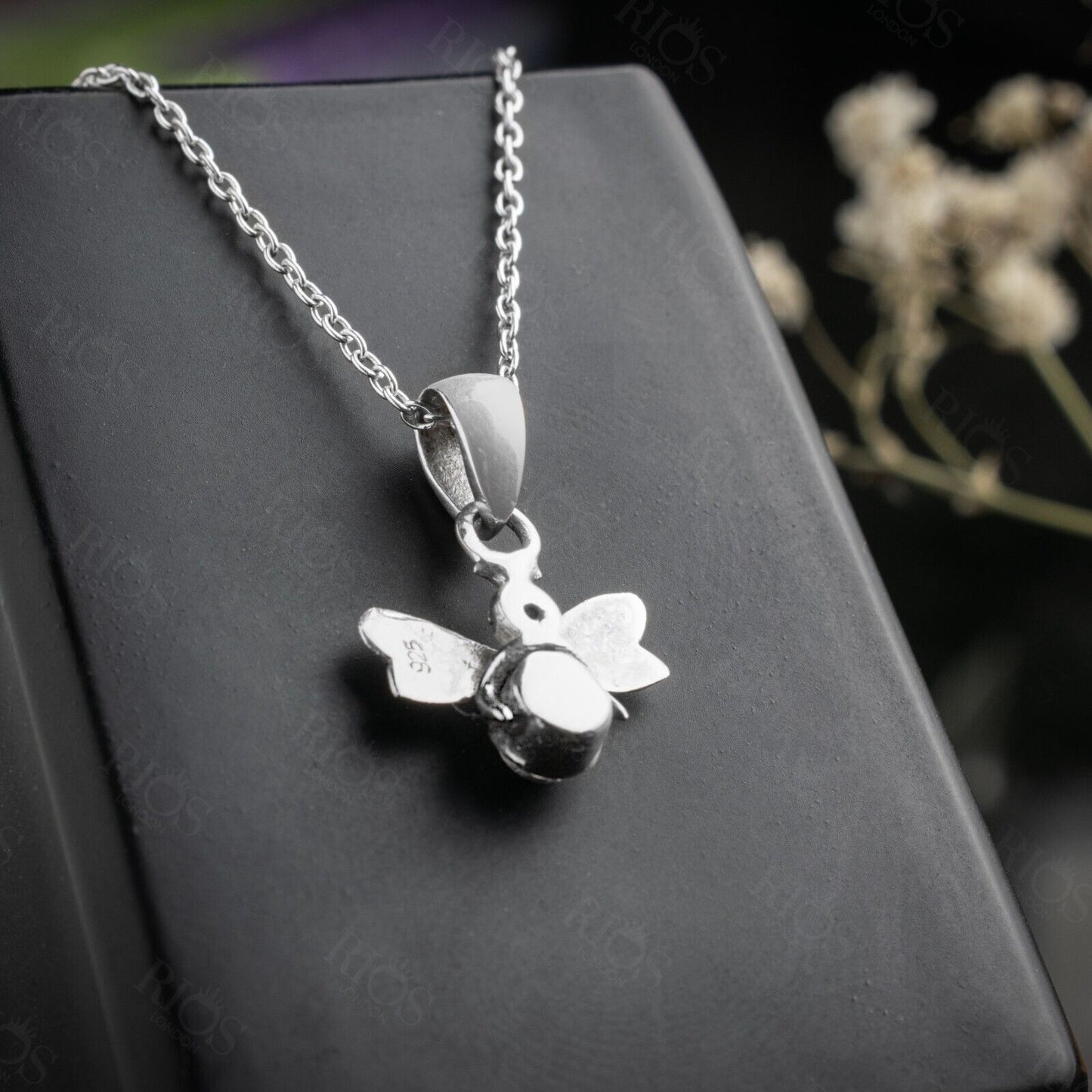 925 Sterling Silver Honey Bee Necklace with Moonstone Pendant Gift Boxed