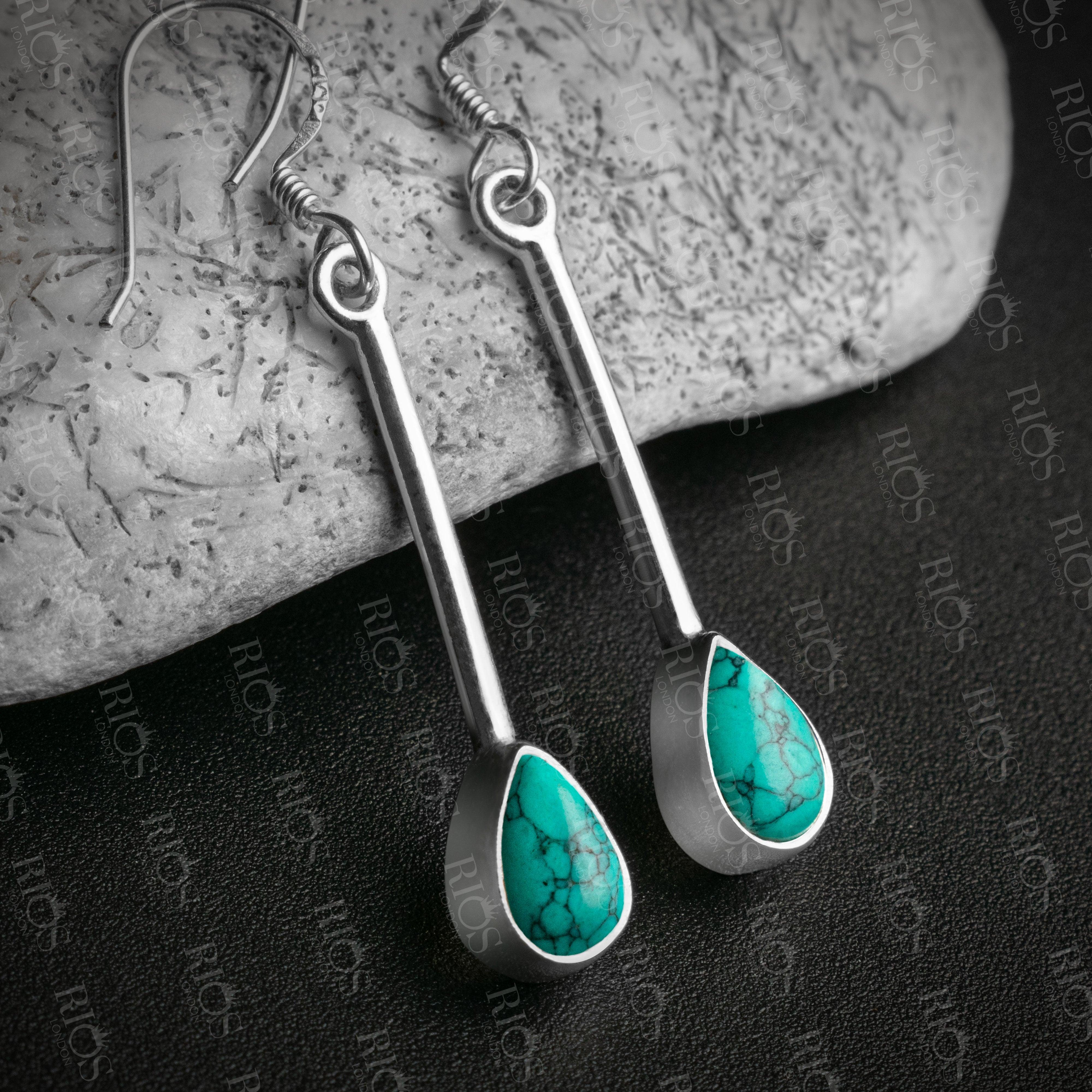 Turquoise sterling silver hot long earrings